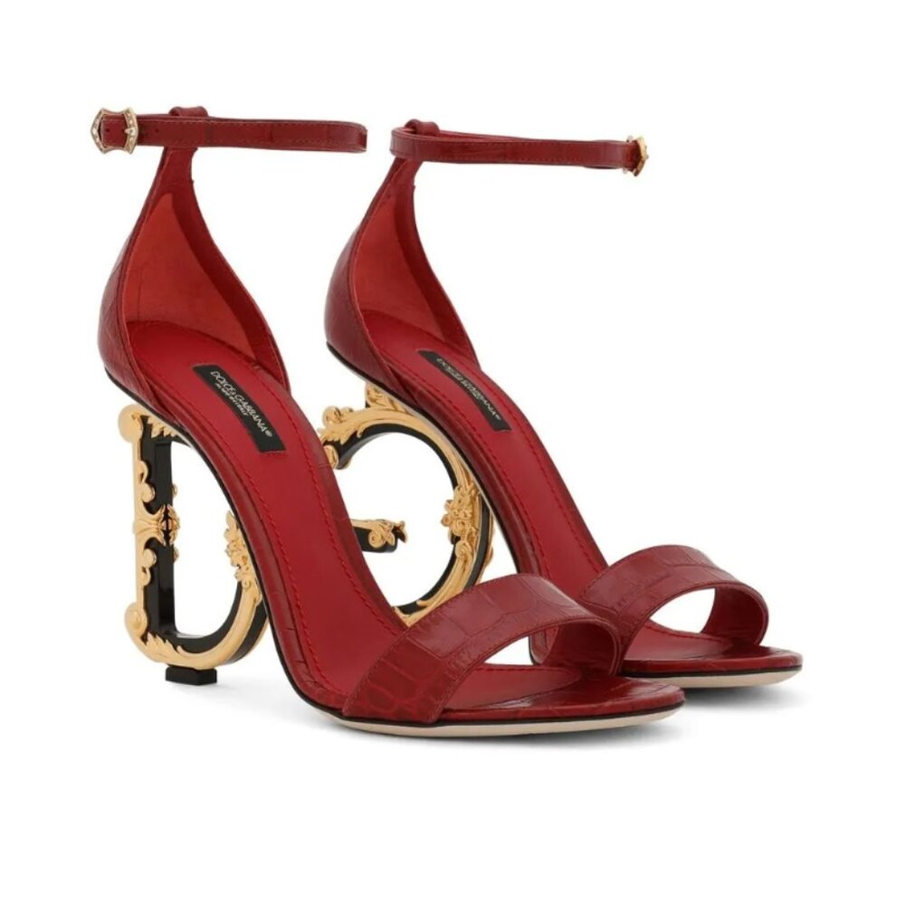 Dolce & Gabbana Keira DG 105 Baroque Logo Heels Croc Leather Sandals Orig. $1500